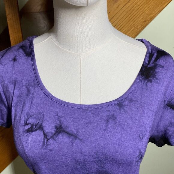 Mexicali Blues Women's L Purple Tie Dye Cross Back Cropped Short Sleeve Top Boho - Picture 2 of 7